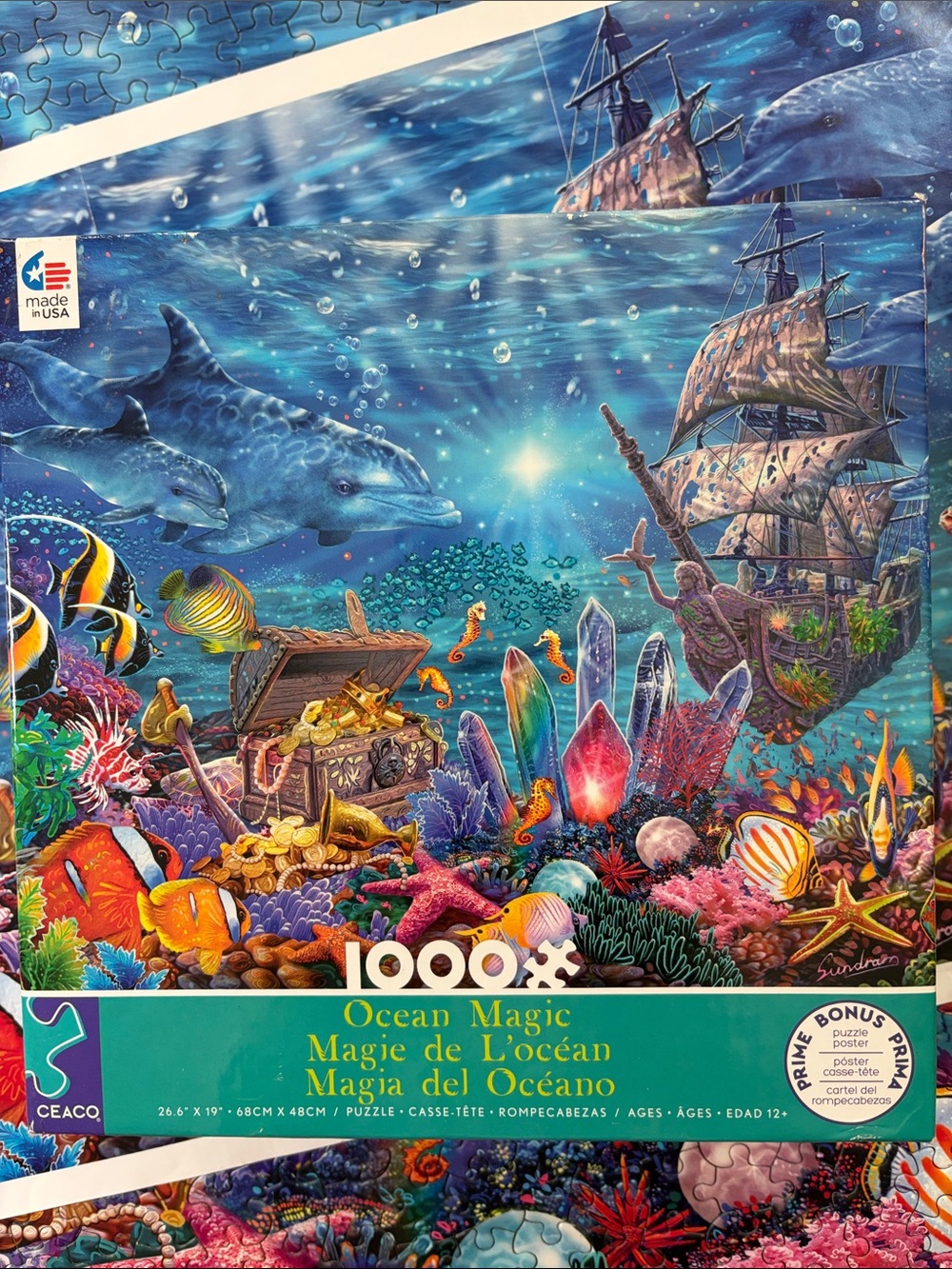 🧩 1000 piece CEACO “Ocean Magic”Vibrant Blue Ocean Scene w/poster. Complete.